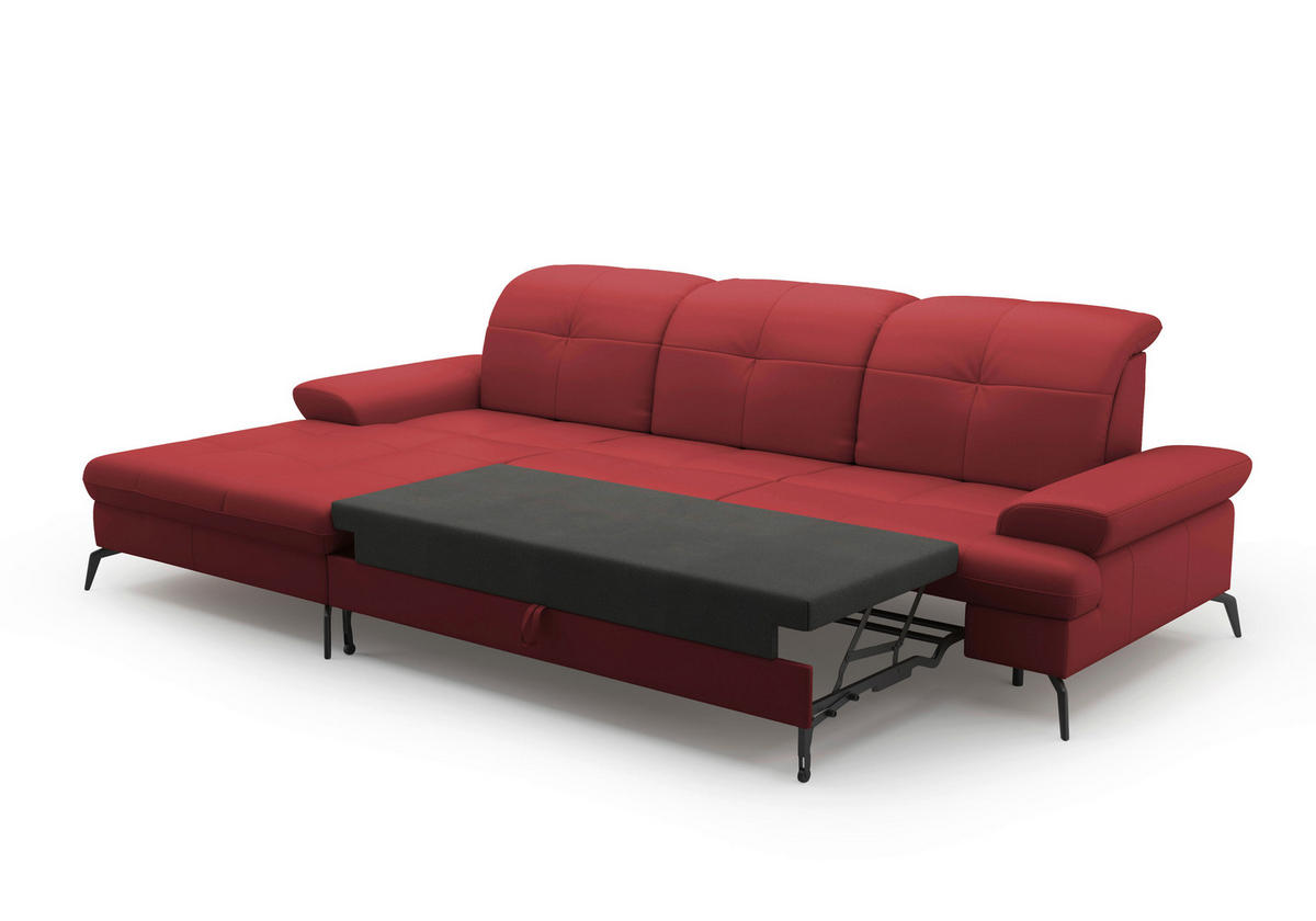 ECKSOFA in Vliesstoff Kombination Echtleder/Stoff Rot  - Rot/Schwarz, Konventionell, Leder/Textil (185/279cm) - Sit & More