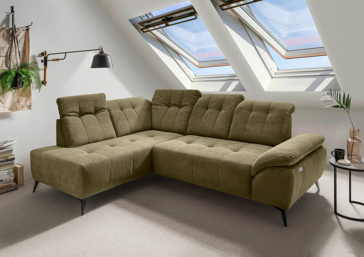 ECKSOFA in Cord Olivgrün  - Schwarz/Olivgrün, Modern, Textil/Metall (200/272cm) - Livetastic