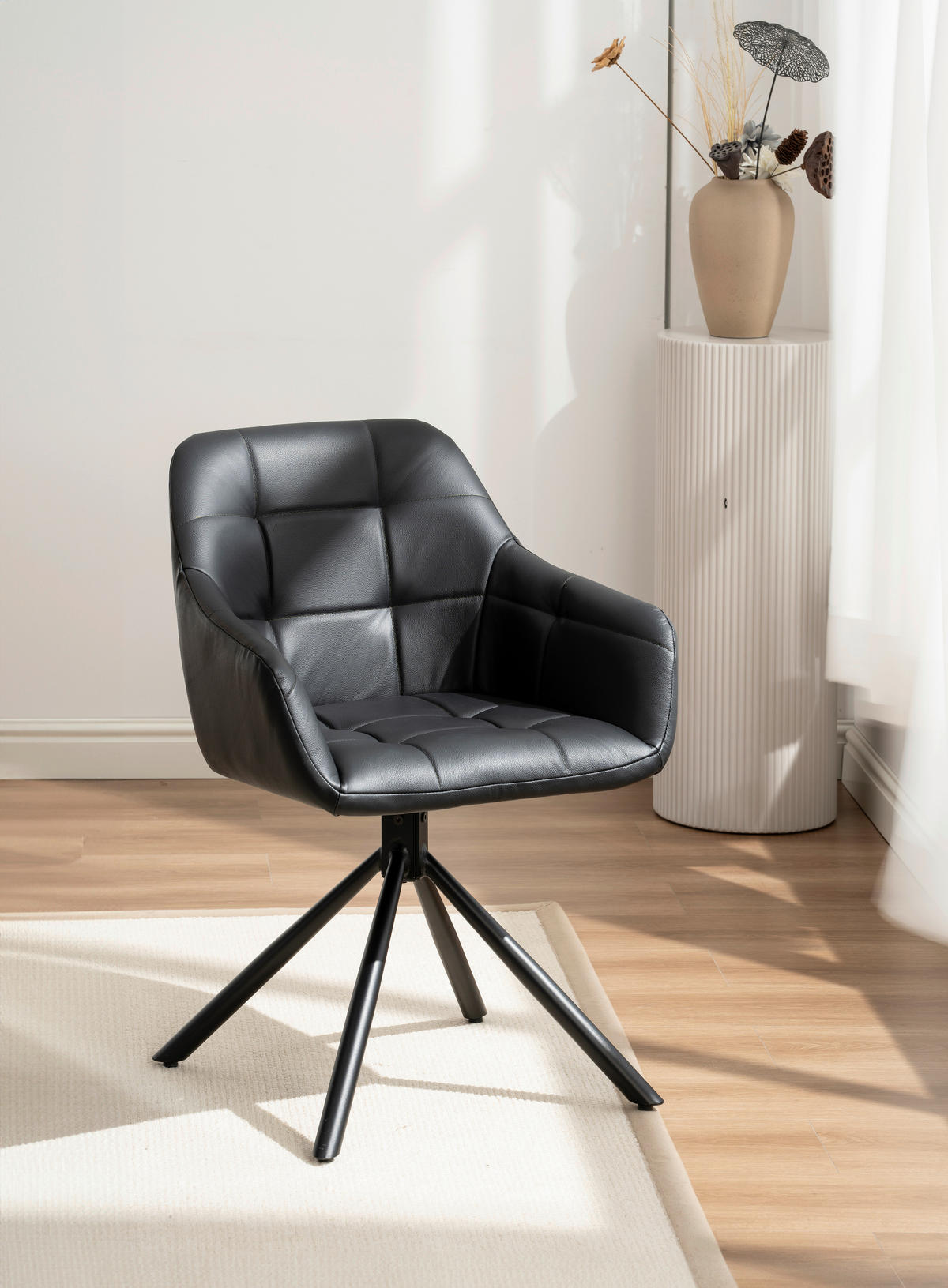 ARMLEHNSTUHL  in Eisen Echtleder pigmentiert  - Schwarz, Basics, Leder/Holz (56/82/59cm) - Livetastic