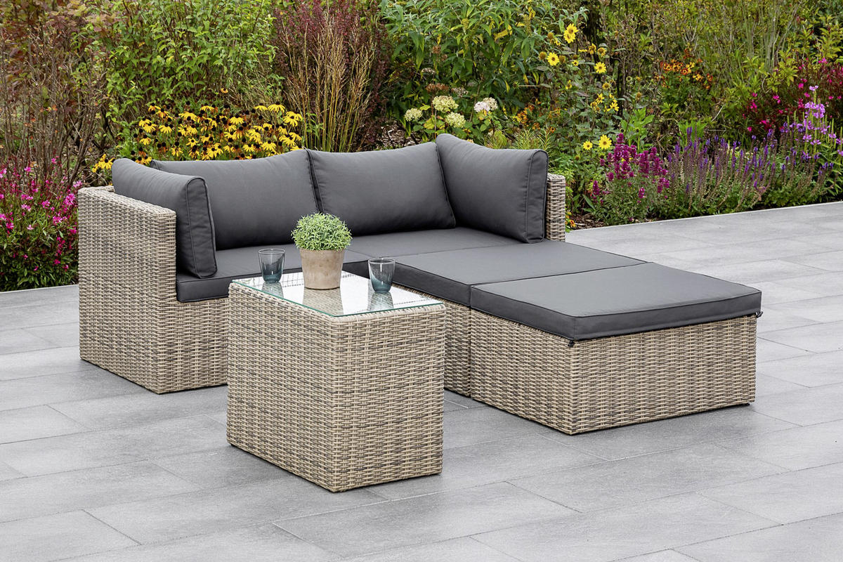 LOUNGEGARNITUR 12-teilig   88/65/68 cm Aluminium  - Dunkelgrau/Grau, KONVENTIONELL, Glas/Kunststoff (88/65/68cm) - Gardenson