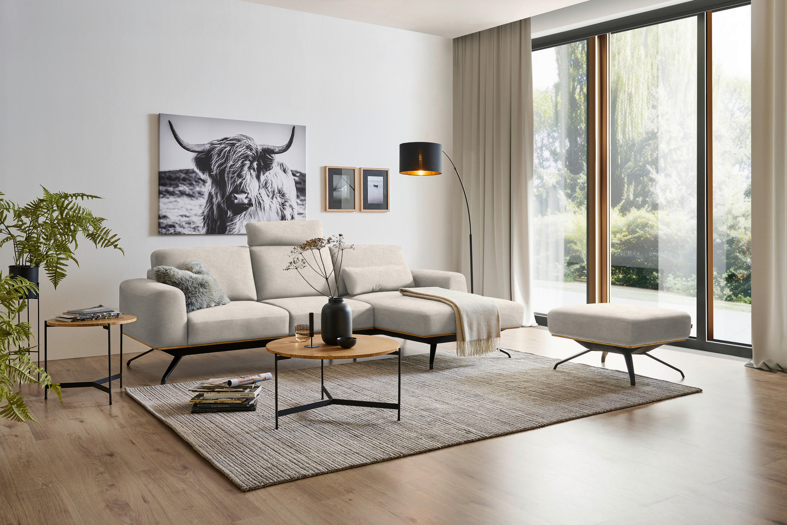 ECKSOFA in Struktur Creme  - Creme/Schwarz, Design, Textil/Metall (262/157cm) - Novel