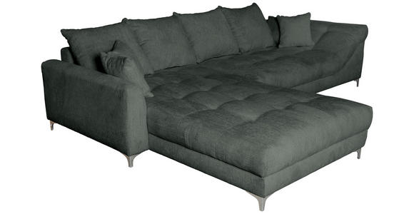 ECKSOFA Dunkelgrau Chenille Zierkissen, Rückenkissen, Rücken echt  - Chromfarben/Dunkelgrau, KONVENTIONELL, Textil/Metall (227/329cm) - Carryhome