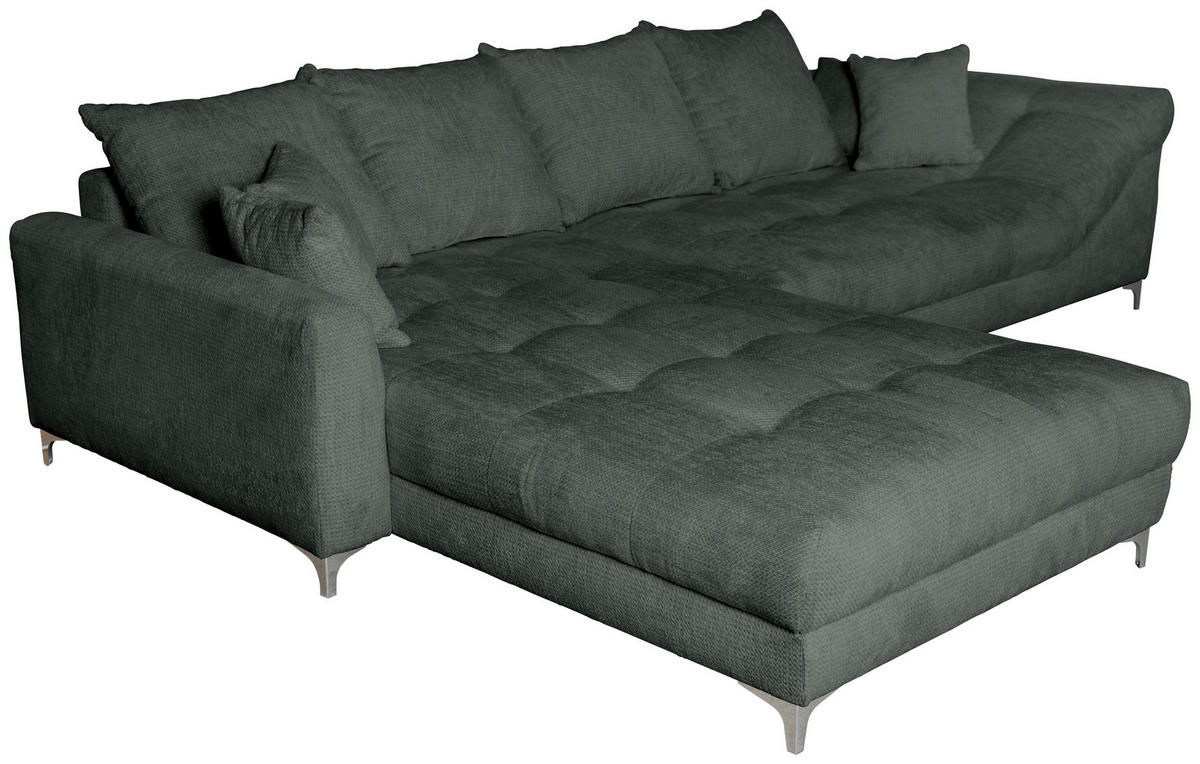 ECKSOFA Dunkelgrau Chenille  - Chromfarben/Dunkelgrau, KONVENTIONELL, Textil/Metall (227/329cm) - Carryhome