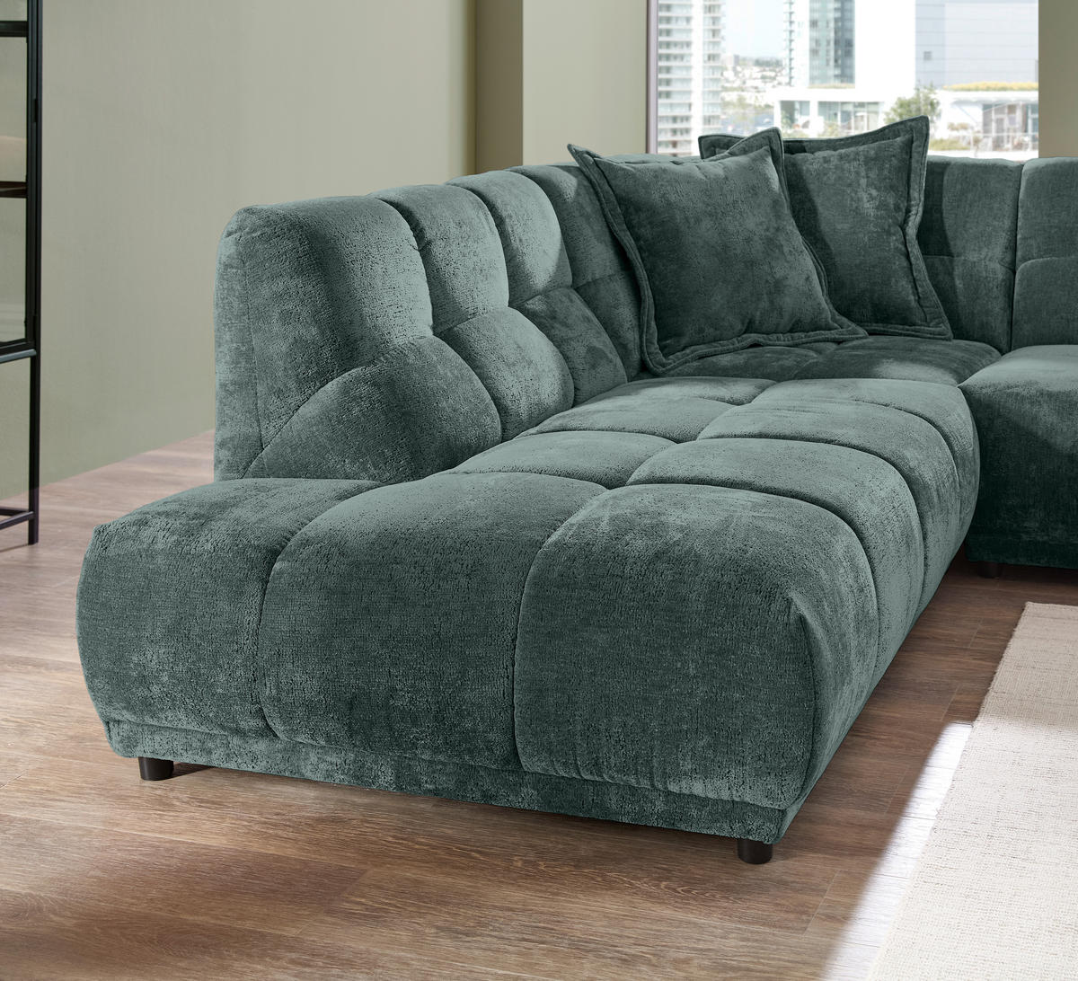 ECKSOFA Chenille Türkis  - Türkis/Schwarz, Modern, Kunststoff/Textil (250/284cm) - Livetastic
