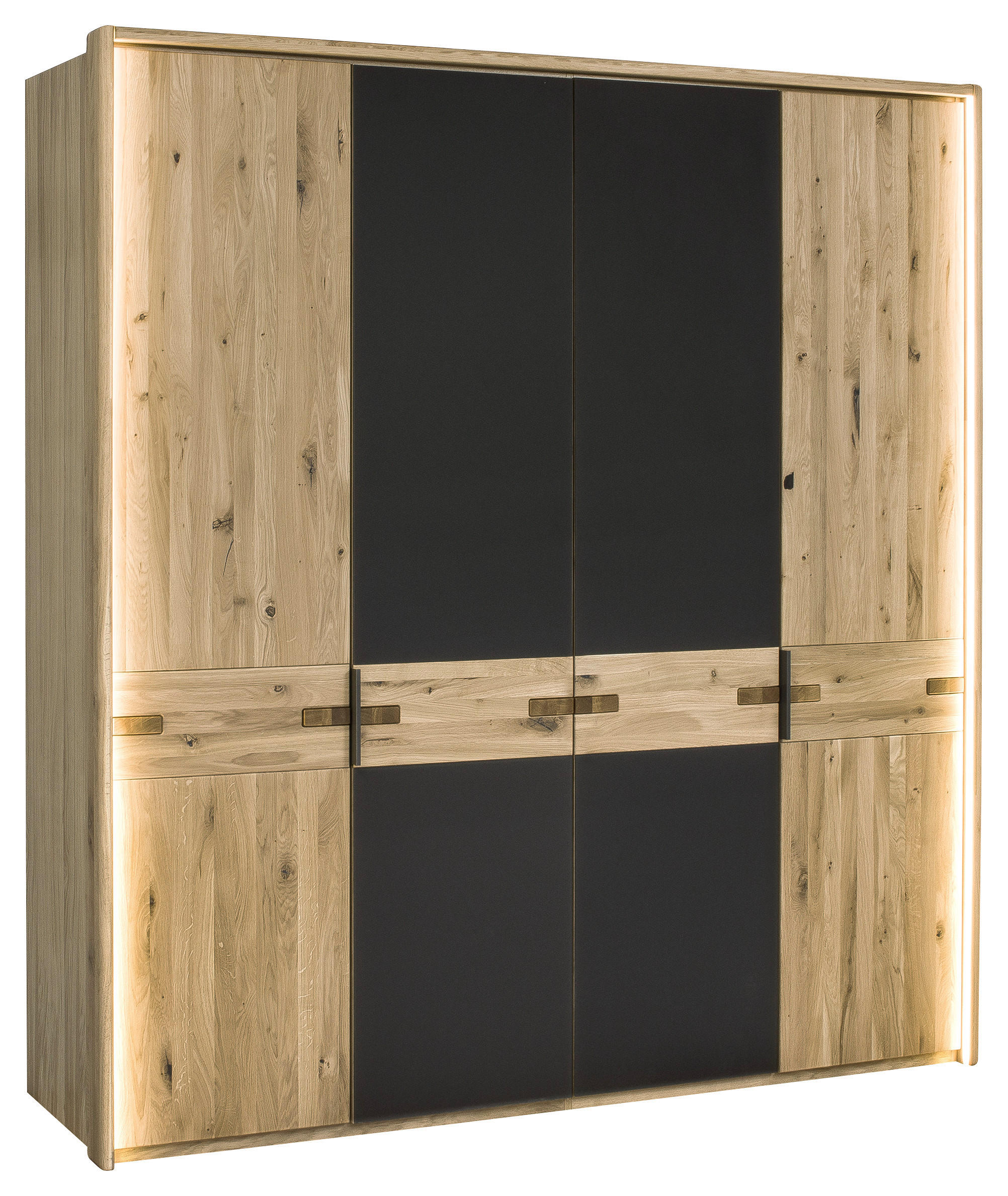 DREHTÜRENSCHRANK 198/214/61 cm 4-türig Anthrazit, Eiche Bianco  - Eiche Bianco/Anthrazit, Natur, Glas/Holz (198/214/61cm) - Linea Natura