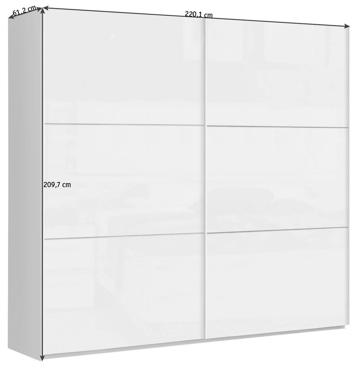 ORMAR S KLIZNIM VRATIMA bijela, bijela visoki sjaj   - bijela/bijela visoki sjaj, Design, drvni materijal/metal (220/209,7/61,2cm) - Carryhome