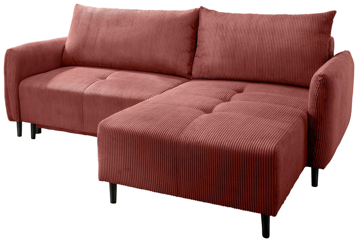 ECKSCHLAFSOFA in Cord Koralle  - Koralle/Schwarz, Basics, Holz/Textil (238/174cm) - Livetastic