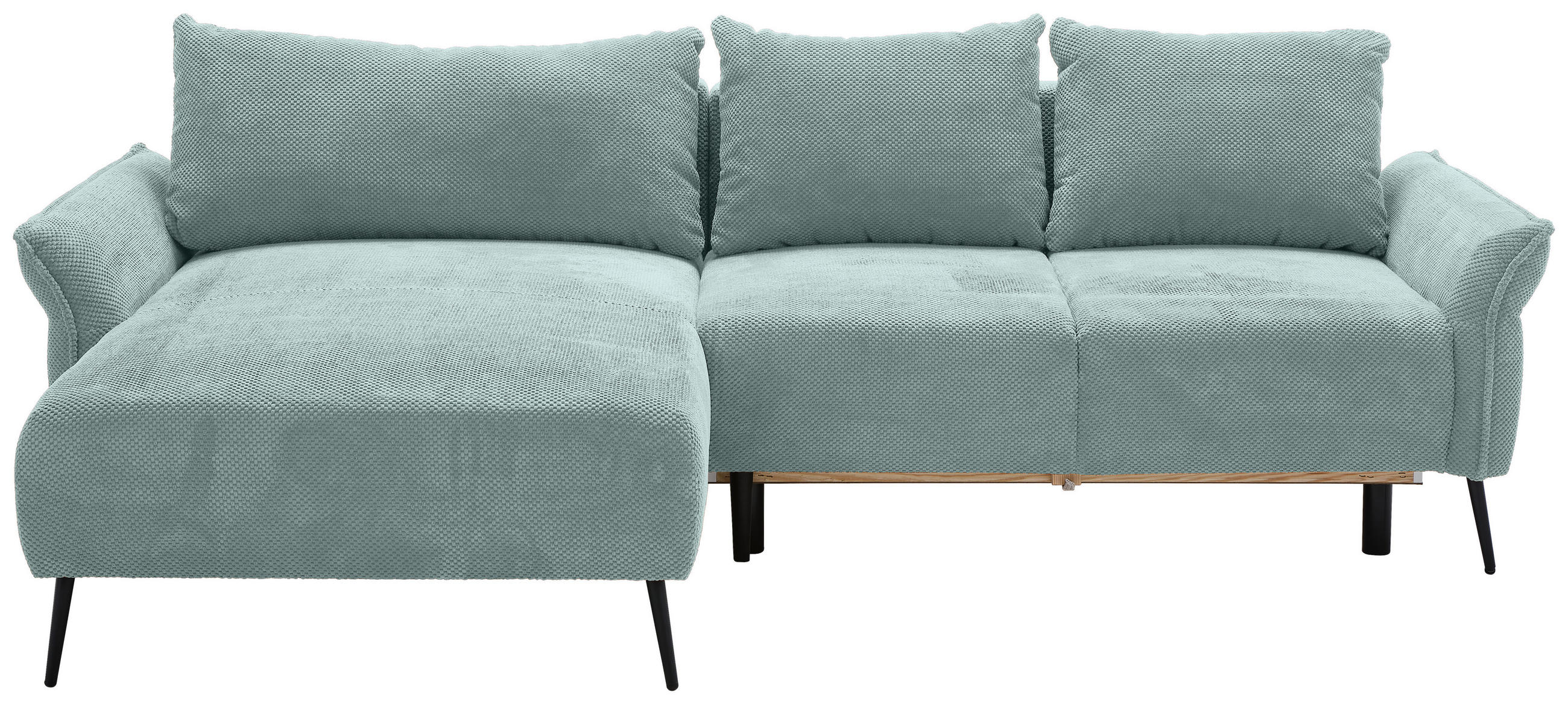 ECKSOFA in Chenille Mintgrün  - Schwarz/Mintgrün, Konventionell, Textil/Metall (164/255cm) - Carryhome