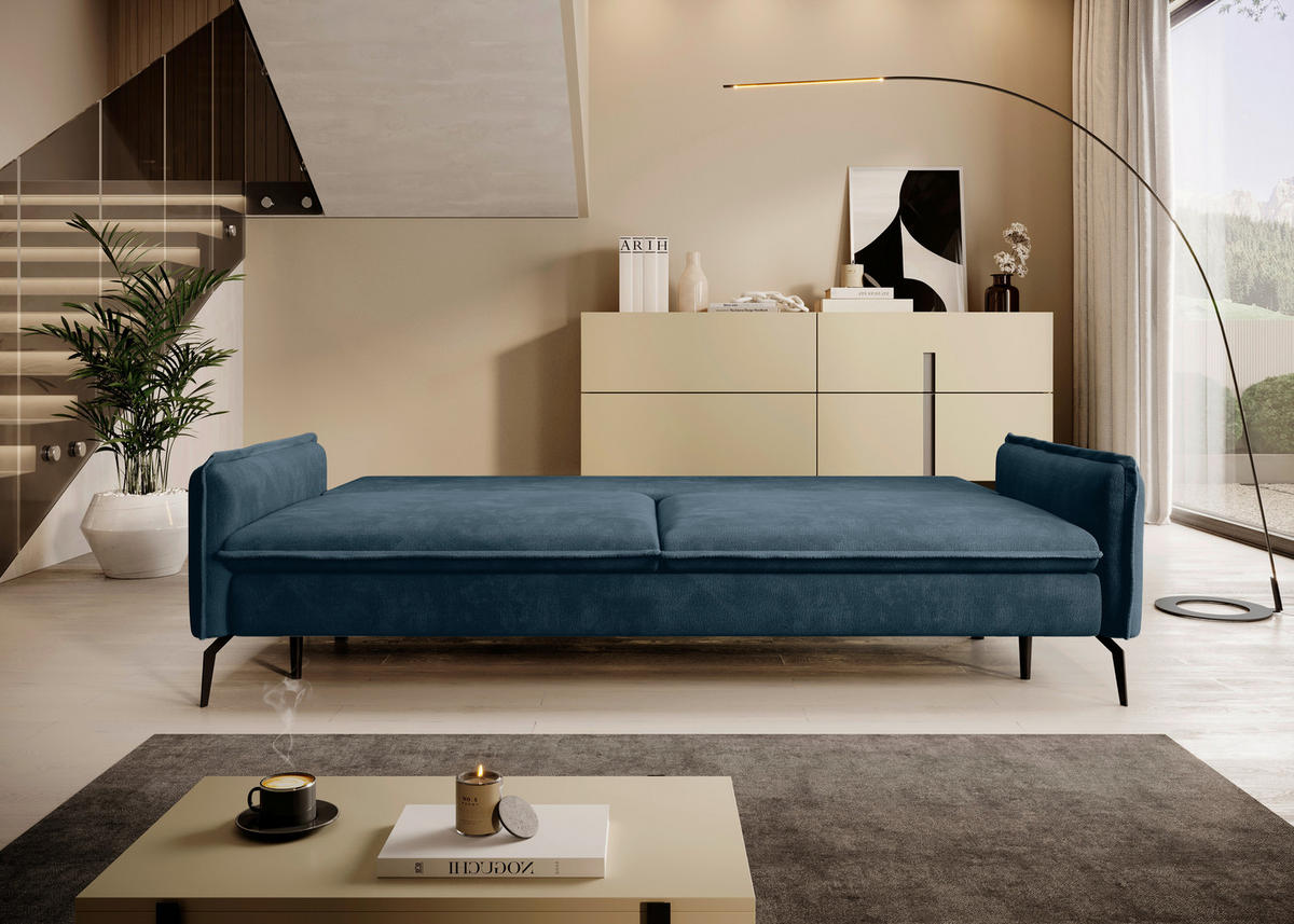 SCHLAFSOFA Chenille Blau  - Blau/Schwarz, KONVENTIONELL, Textil/Metall (223/89/107cm) - Carryhome