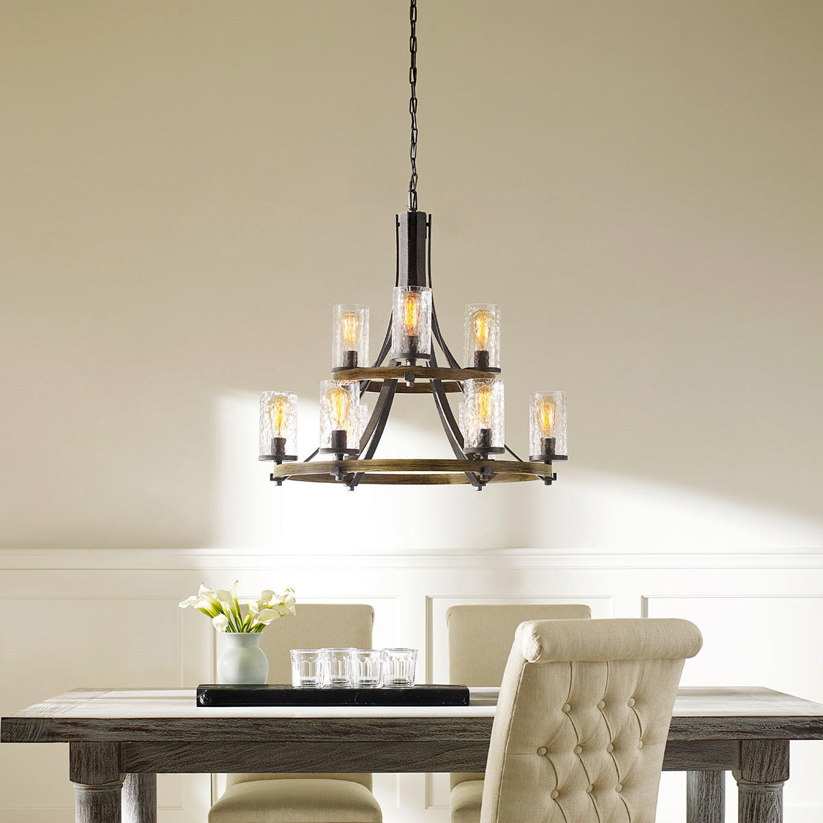 LESTENEC  Elstead Angelo      82.9/89.8 cm      E27 - siva/barve hrasta, Natur, kovina (82.9/89.8cm) - Elstead Lighting