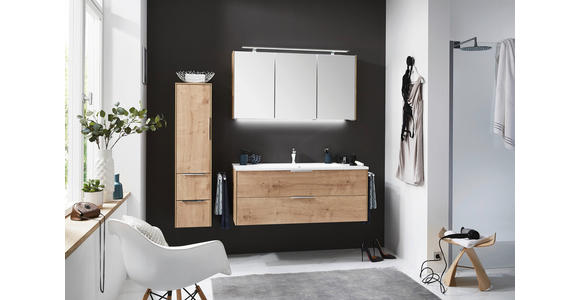 MIDISCHRANK 32,2/129/32,5 cm - Chromfarben/Eichefarben, KONVENTIONELL, Glas/Holzwerkstoff (32,2/129/32,5cm) - Novel