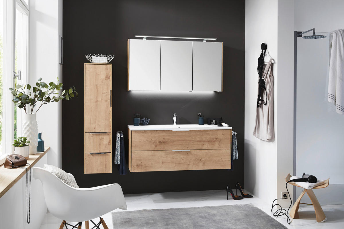 MIDISCHRANK 32,2/129/32,5 cm  - Chromfarben/Eichefarben, KONVENTIONELL, Glas/Holzwerkstoff (32,2/129/32,5cm) - Novel