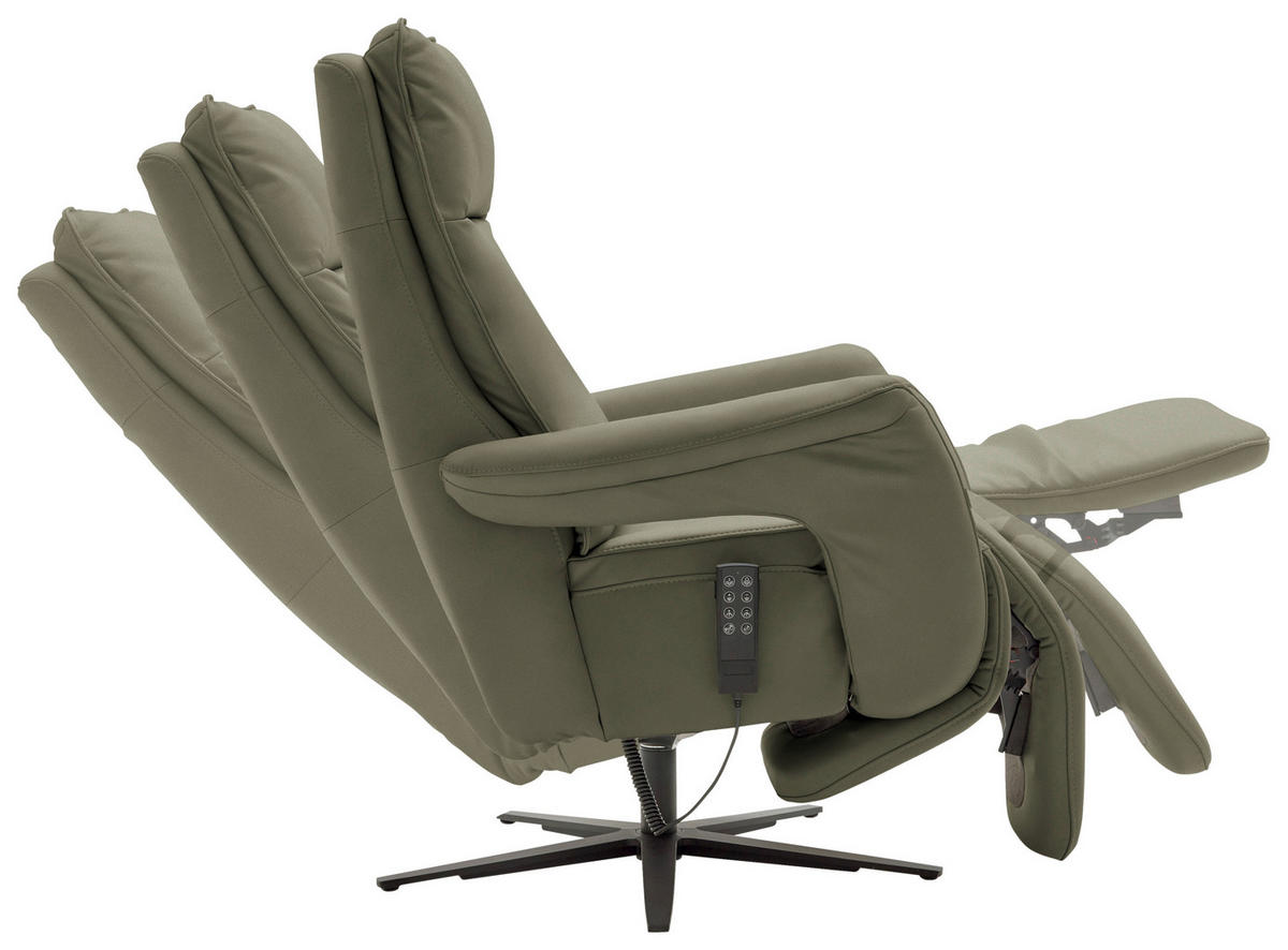 RELAXSESSEL in Leder Grau, Grün  - Schwarz/Grau, Design, Leder/Metall (83/116/87cm) - Valdera