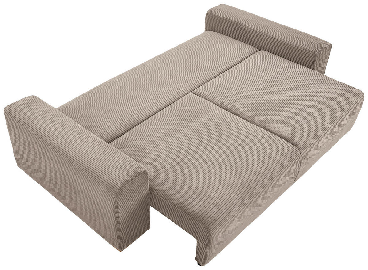 SCHLAFSOFA in Cord Taupe  - Taupe/Buchefarben, Konventionell, Holz/Kunststoff (255/86/123cm) - Livetastic