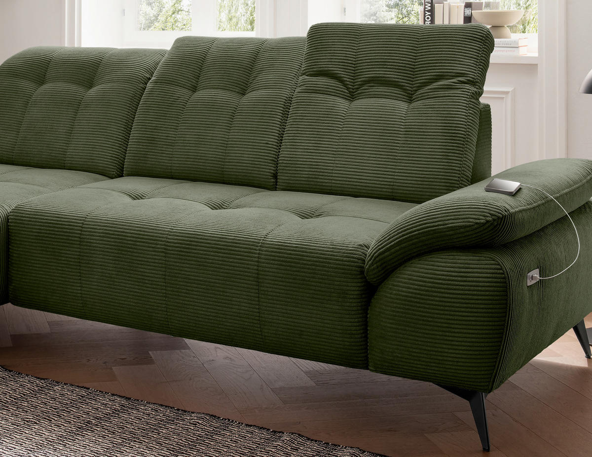 ECKSOFA Cord Dunkelgrün  - Dunkelgrün/Schwarz, Modern, Textil/Metall (180/280cm) - Livetastic
