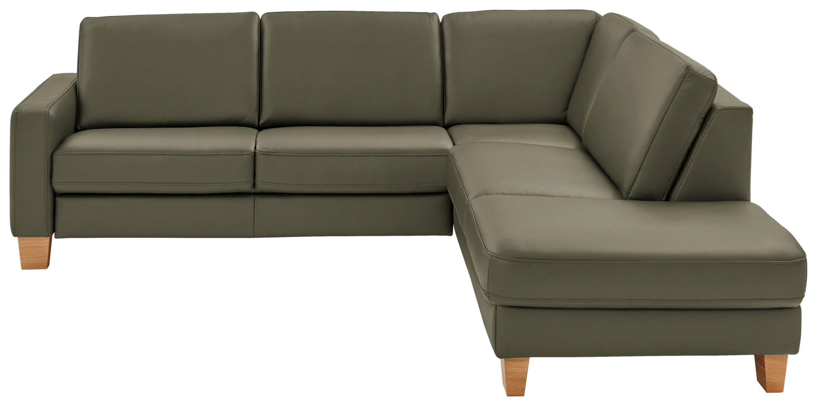 ECKSOFA Echtleder Grau, Grün  - Eiche Bianco/Grau, Natur, Leder/Holz (257/235cm) - Valdera