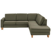 ECKSOFA Valdera in Echtleder Grau, Grün  257/235 cm  - Eiche Bianco/Grau, Natur, Leder/Holz (257/235cm) - Valdera