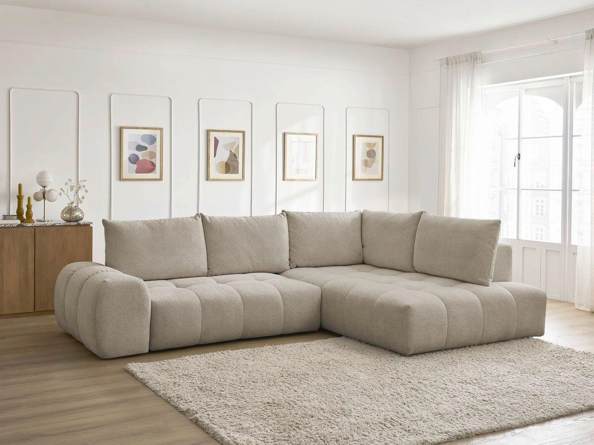 ECKSCHLAFSOFA EVEREST  mit Rücken echt, Armteil links, Armteil rechts Flachgewebe Taupe  - Taupe/Schwarz, MODERN, Kunststoff/Textil (320/212cm)