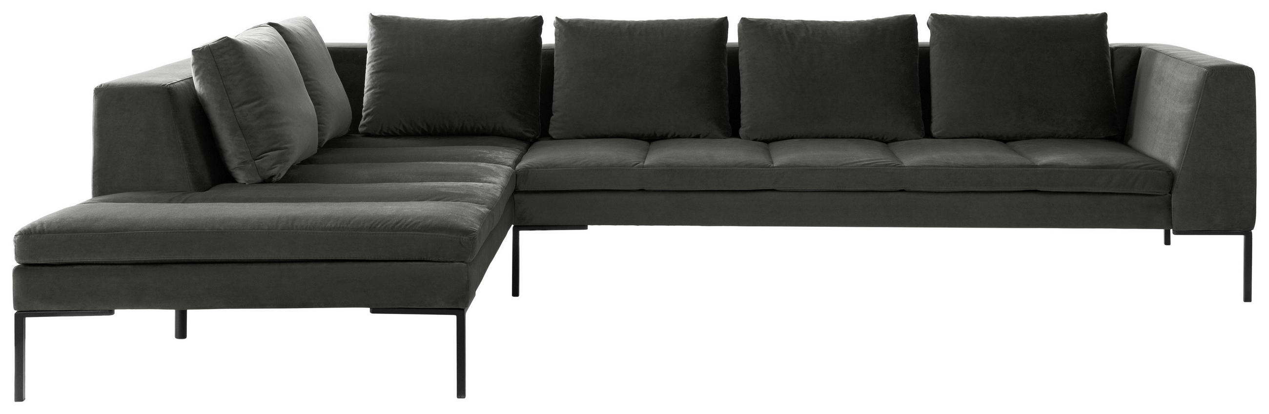 ECKSOFA Grün Velours  - Schwarz/Grün, Design, Textil/Metall (230/323cm) - home24