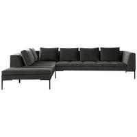 ECKSOFA Grün Velours  - Schwarz/Grün, Design, Textil/Metall (230/323cm) - home24