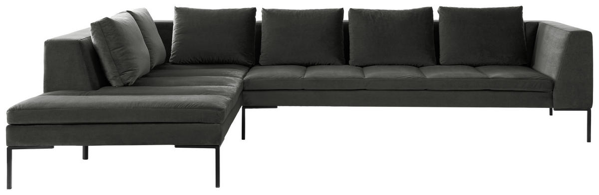 ECKSOFA Grün Velours  - Schwarz/Grün, Design, Textil/Metall (230/323cm) - home24