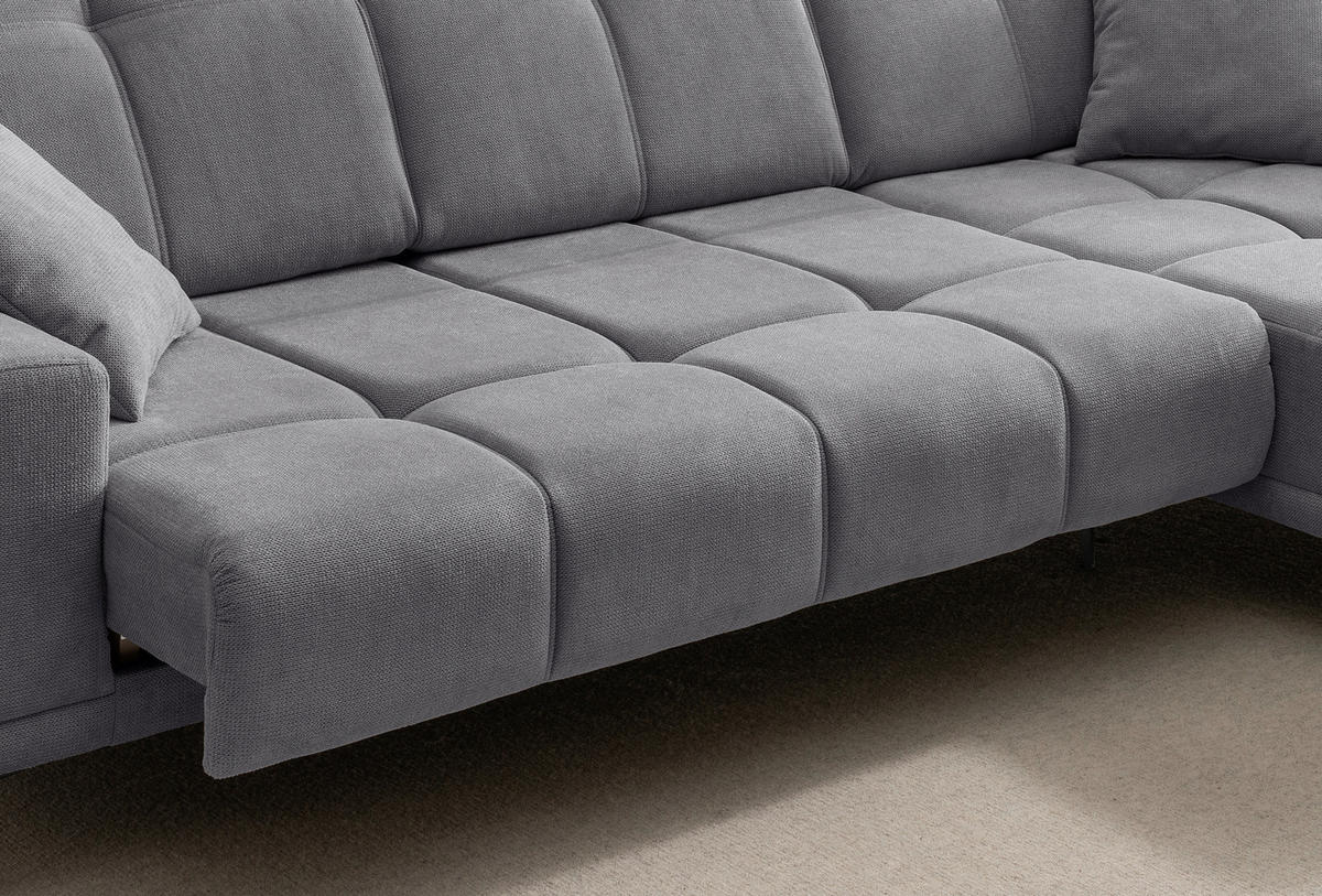 ECKSOFA NESTO Dunkelgrau Chenille Zierkissen, Kopfteilverstellung, Sitzvorzug  - Dunkelgrau/Schwarz, Basics, Textil/Metall (305/232cm) - Livetastic