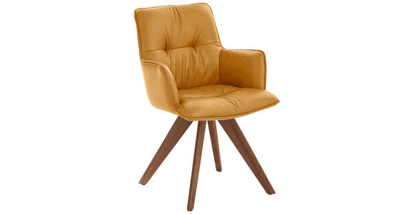 ARMLEHNSTUHL  inklusive Armlehnen, Gestellauswahl  Echtleder  - Nussbaumfarben/Dunkelgelb, Design, Leder/Holz (59/89/63cm) - Dieter Knoll