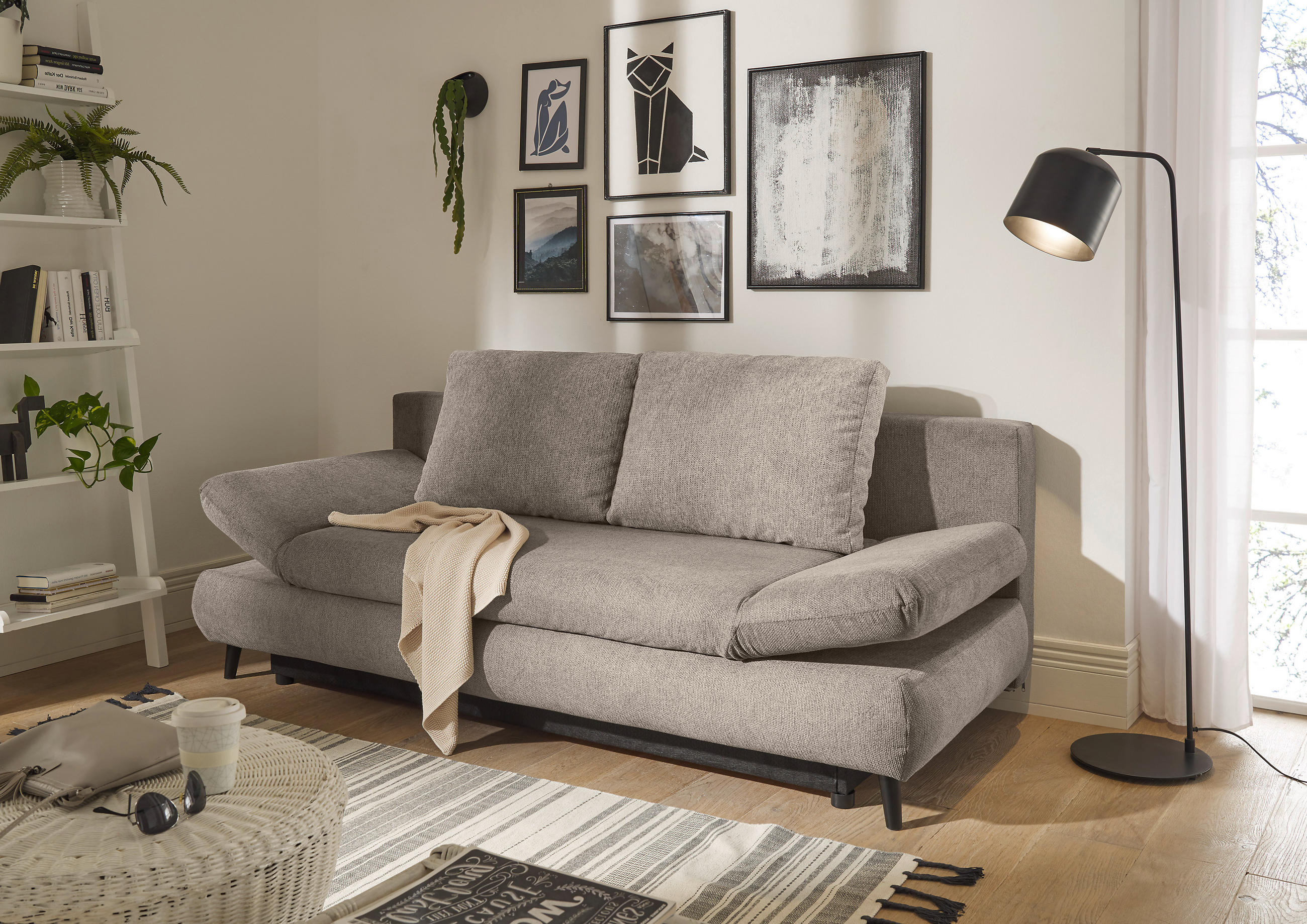 SCHLAFSOFA Mikrofaser Beige  - Beige/Schwarz, KONVENTIONELL, Kunststoff/Textil (212/88/101cm) - MID.YOU