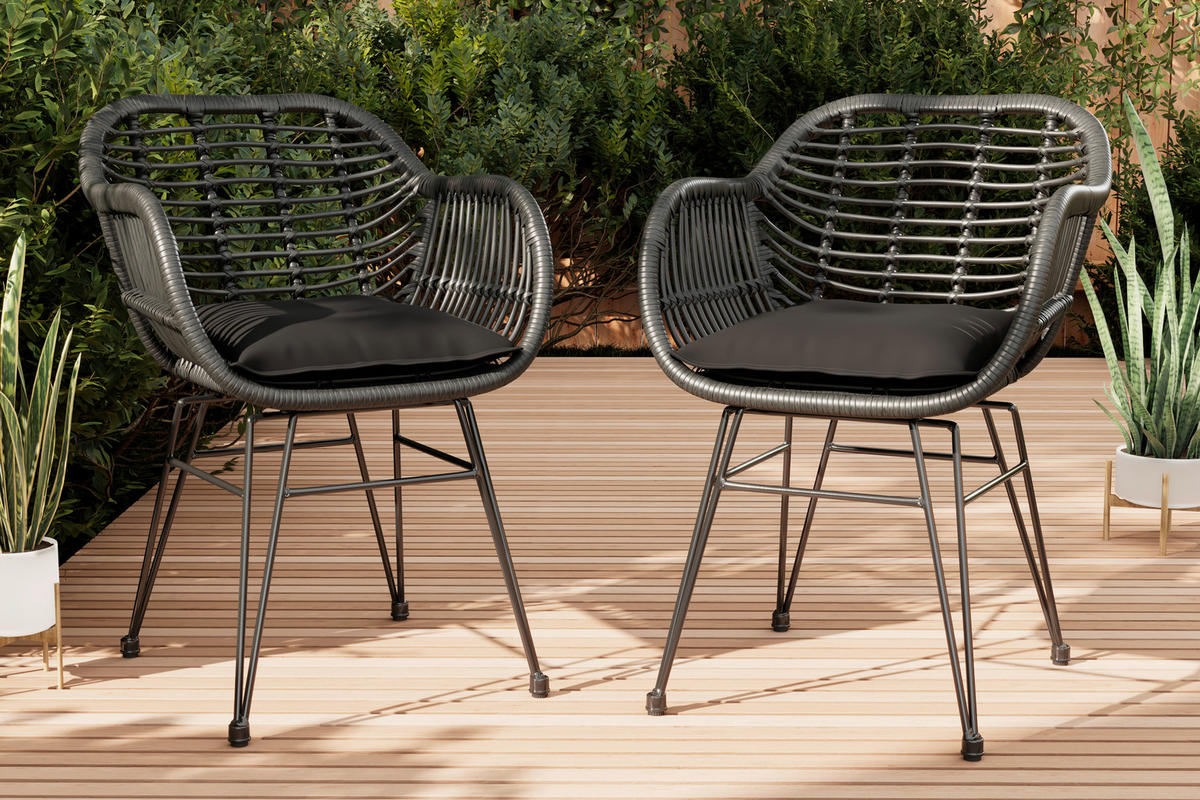 GARTENSESSEL Eisen Anthrazit, Schwarz, Dunkelgrau  - Dunkelgrau/Anthrazit, KONVENTIONELL, Kunststoff/Textil (56/80/60cm) - Ambia Garden