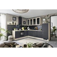 ECKKÜCHE 283,1/305,2 cm  Schwarz, Eichefarben  - Edelstahlfarben/Eichefarben, Konventionell, Glas/Holzwerkstoff (283,1/305,2cm) - Venda