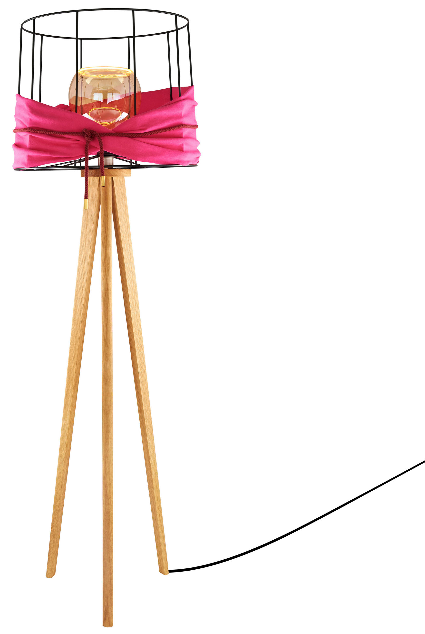 STEHLEUCHTE 50/160 cm    - Silberfarben/Magenta, Natur, Holz/Textil (50/160cm) - Herzblut