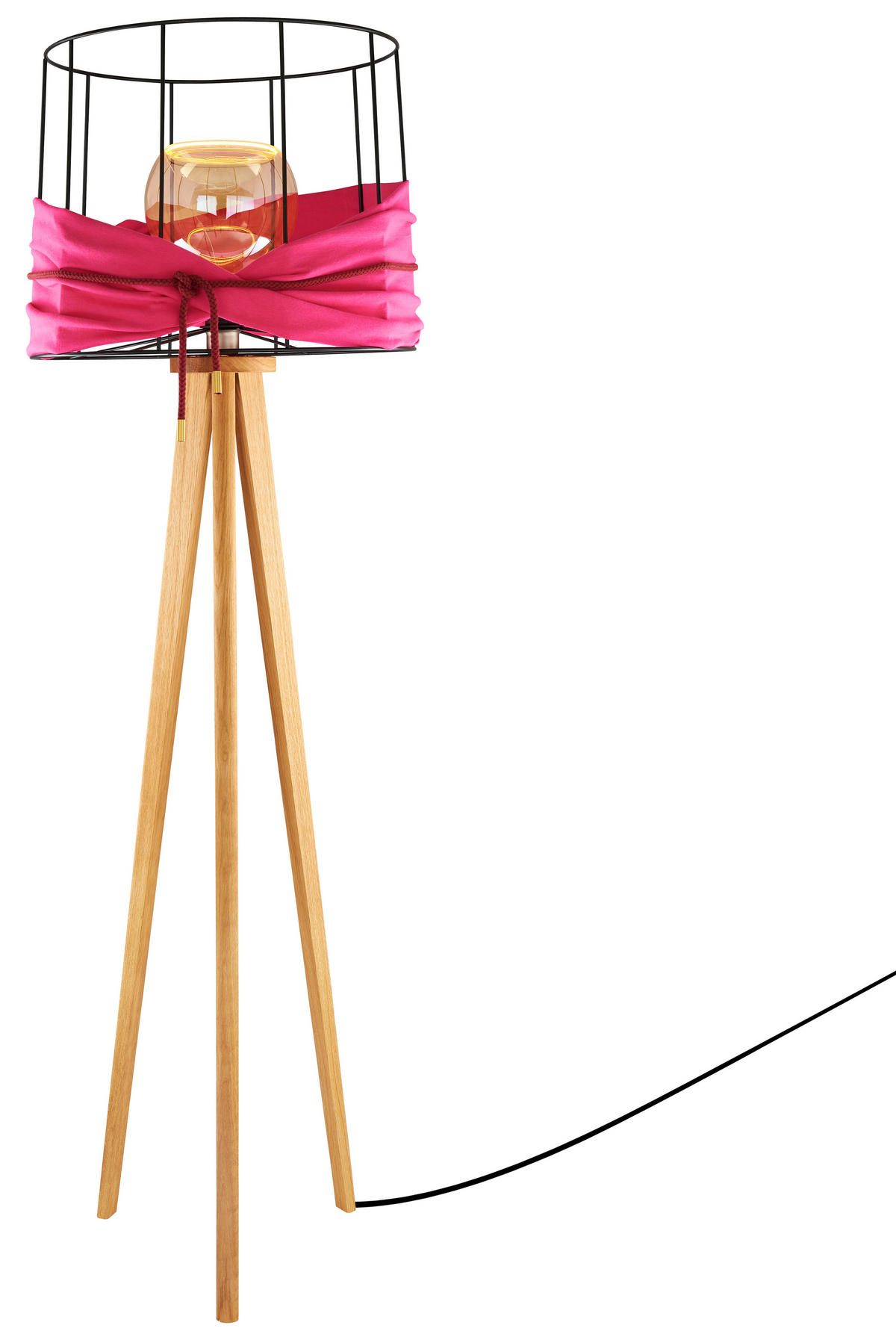 STEHLEUCHTE 50/160 cm    - Silberfarben/Magenta, Natur, Holz/Textil (50/160cm) - Herzblut