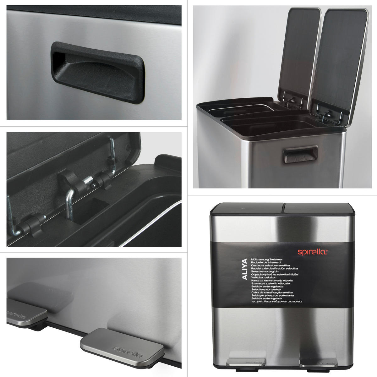 TRETEIMER 40 l  Metall  - Silberfarben/Schwarz, Basics, Kunststoff/Metall (45/30/51cm) - Spirella
