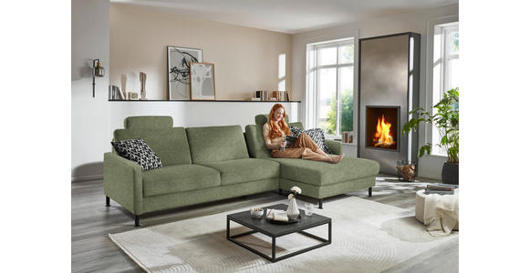 ECKSOFA  in Chenille, Flachgewebe Olivgrün  316/175 cm  - Schwarz/Olivgrün, Design, Textil/Metall (316/175cm) - Dieter Knoll