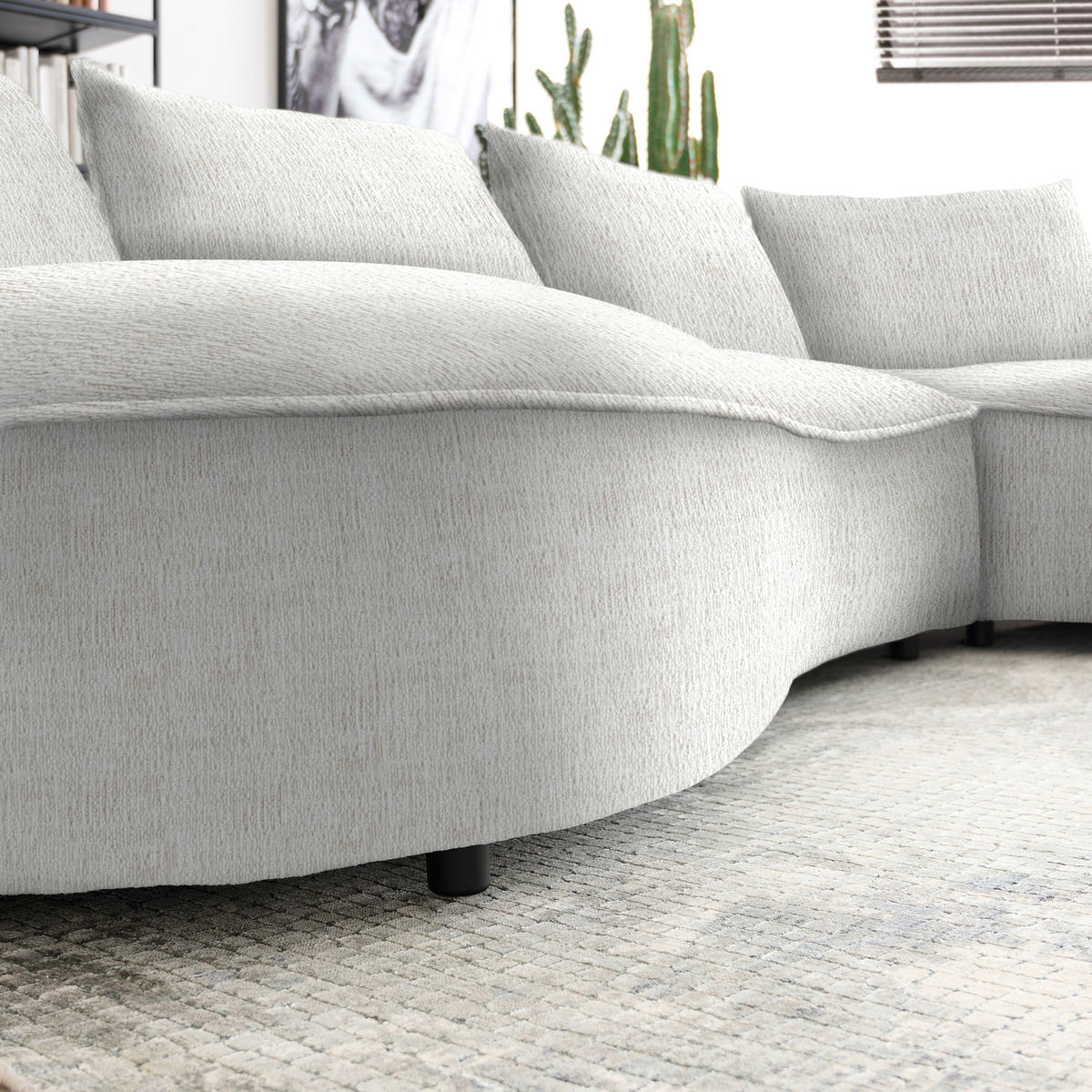BIGSOFA Chenille Ecru  - Ecru/Schwarz, Design, Kunststoff/Textil (322/82/154cm) - home24