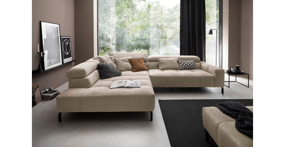 ECKSOFA in Cord Taupe  - Taupe/Schwarz, KONVENTIONELL, Textil/Metall (219/311cm) - Hom`in