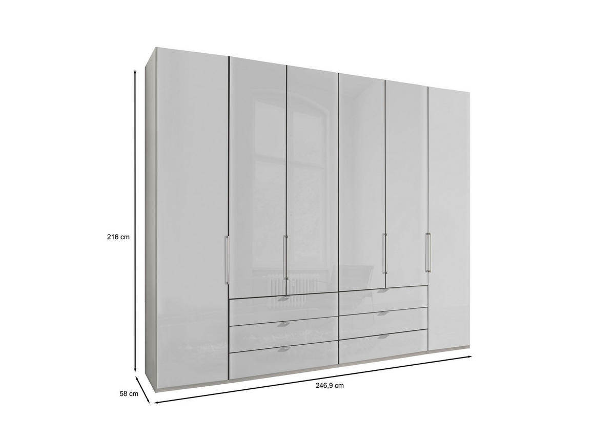 DREHTÜRENSCHRANK 250/216/58 cm 6-türig Weiß  - Chromfarben/Weiß, KONVENTIONELL, Glas/Holzwerkstoff (250/216/58cm) - Dieter Knoll
