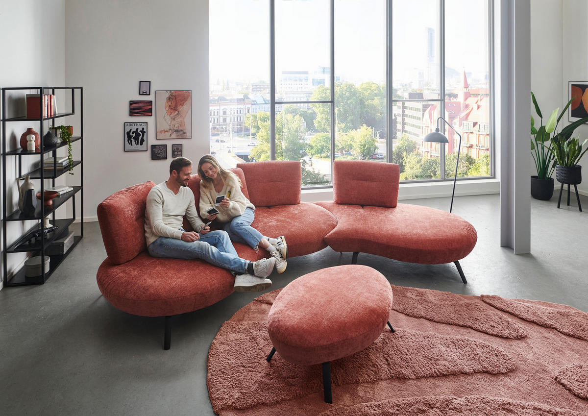 BIGSOFA Flachgewebe Rot  - Rot/Schwarz, Design, Textil/Metall (456/93/138cm) - Moderano