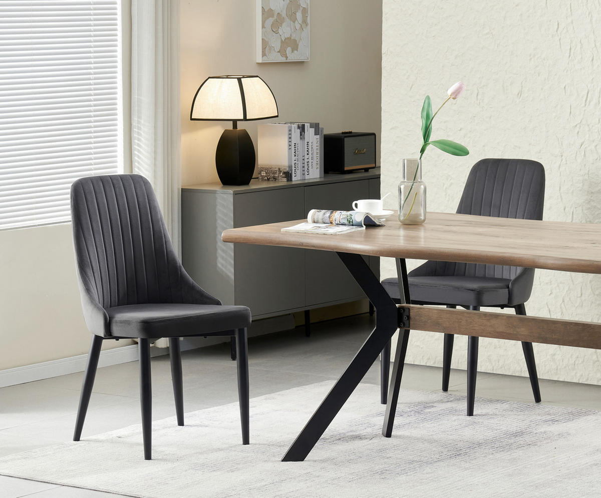 STUHL-SET 2 Stück  in Webstoff  - Anthrazit/Schwarz, MODERN, Textil/Metall (44/88/58cm) - MID.YOU