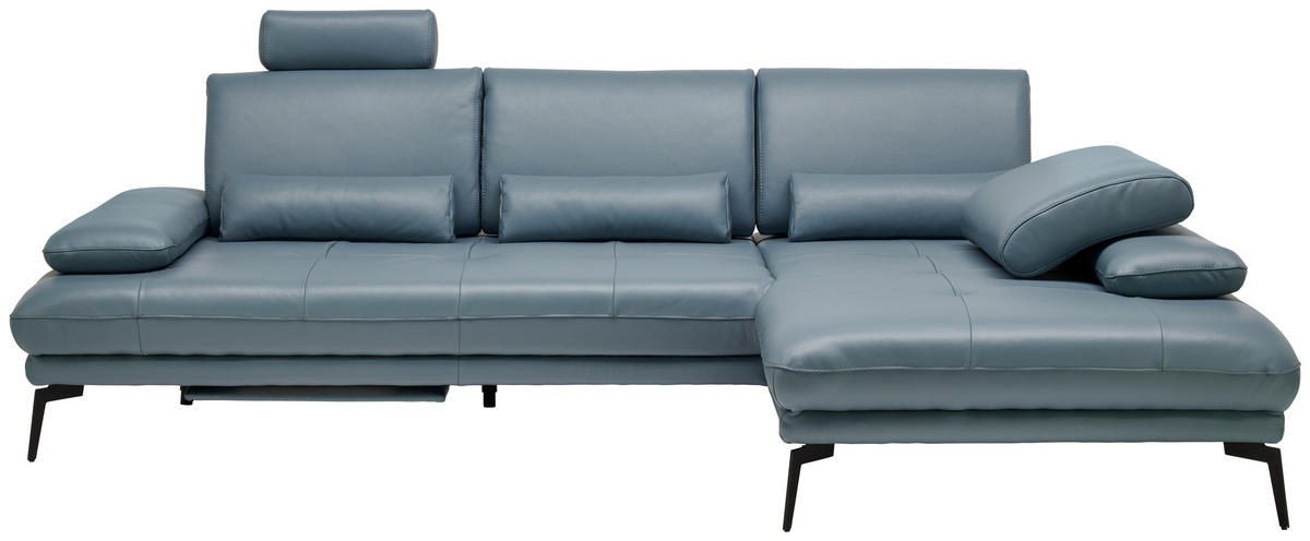 ECKSOFA in Echtleder Graublau  273/187 cm  - Graublau/Schwarz, Design, Leder/Metall (273/187cm) - Celina Home