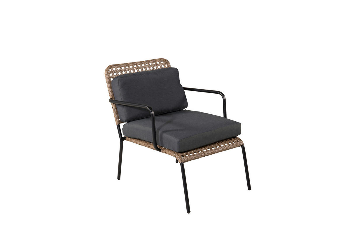 LOUNGEGARNITUR   Rattan Stahl  - Dunkelgrau/Schwarz, KONVENTIONELL, Naturmaterialien/Holz - Gardenson