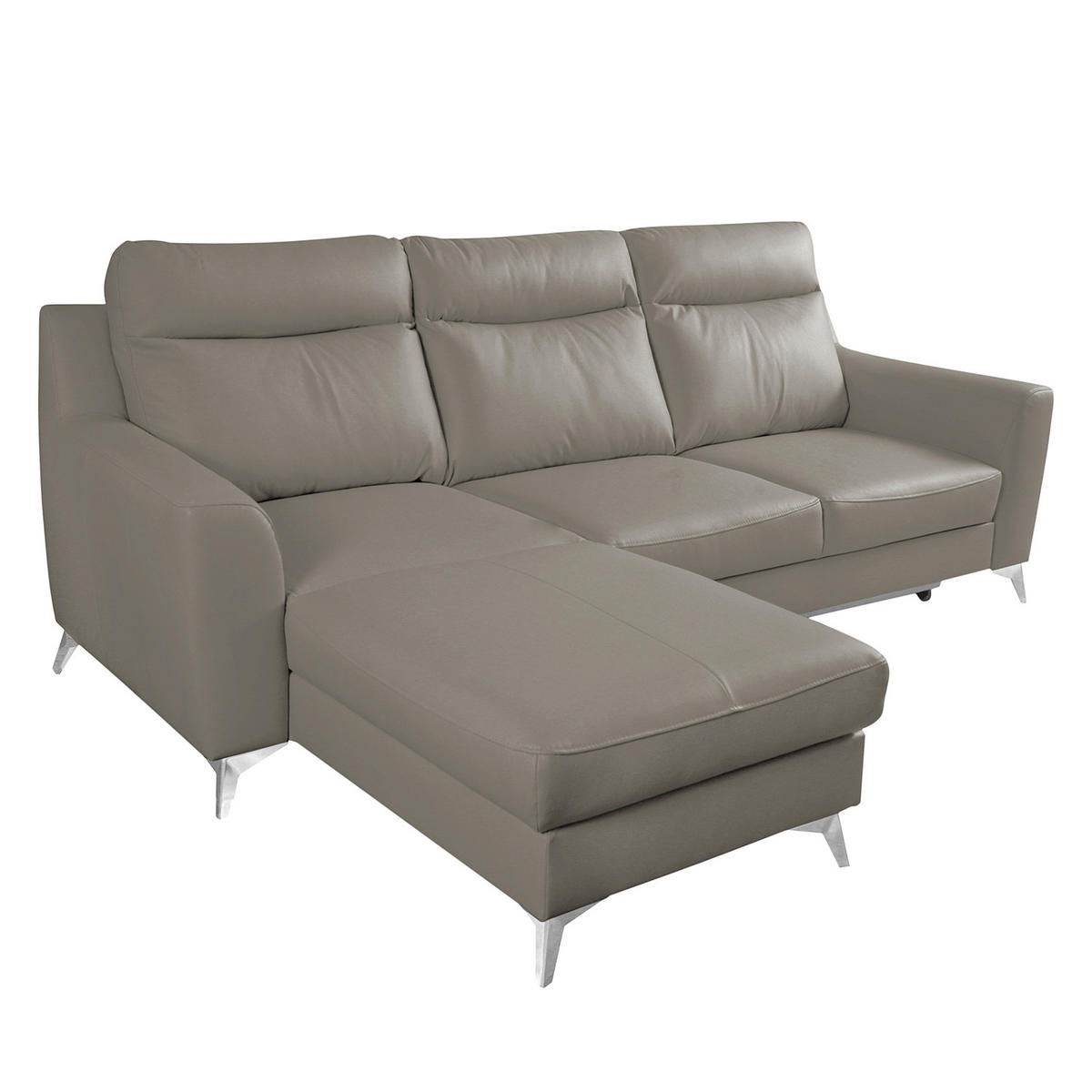 ECKSOFA Lederlook Echtleder Schlammfarben  - Chromfarben/Schlammfarben, Design, Leder/Textil (236/168cm) - Livetastic