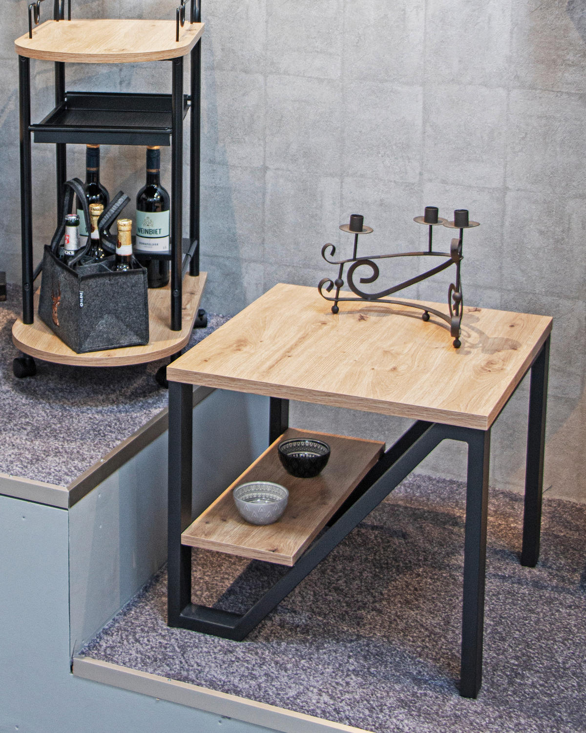BEISTELLTISCH in Metall, Holzwerkstoff 55/55/48 cm  - Eichefarben/Schwarz, Trend, Holzwerkstoff/Metall (55/55/48cm)