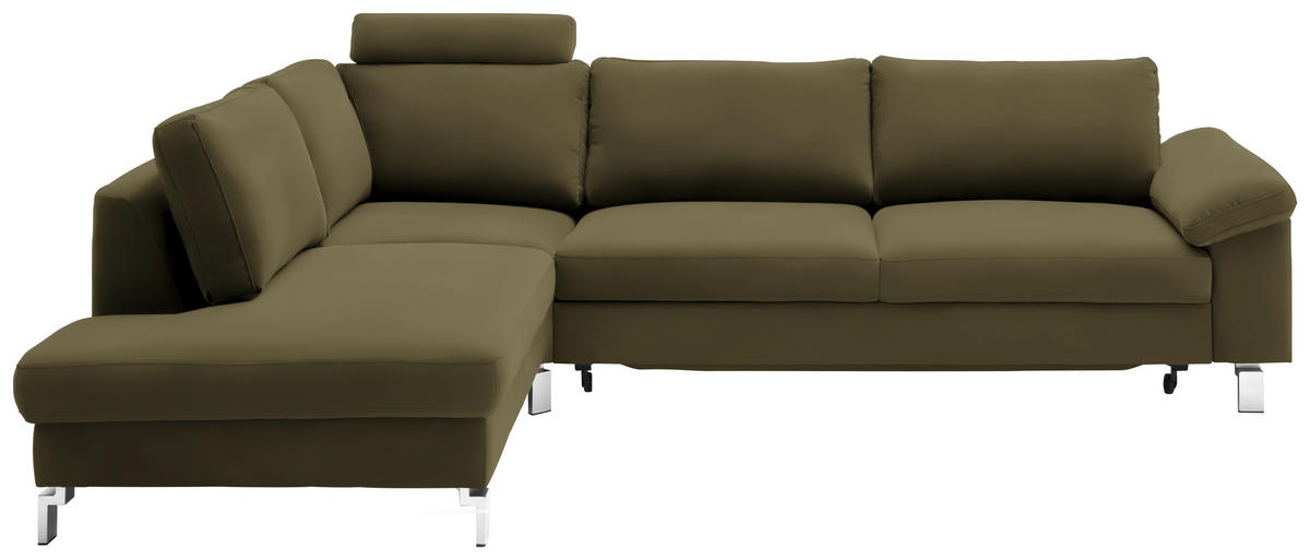 ECKSOFA in Echtleder Grün  - Chromfarben/Grün, Design, Leder/Metall (200/281cm) - Pure Home Lifestyle