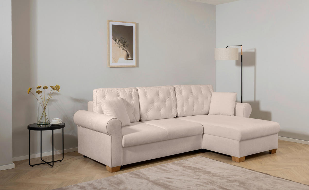 ECKSOFA Arles Taupe  - Taupe/Buchefarben, Design, Holz/Textil (266/161cm) - MID.YOU