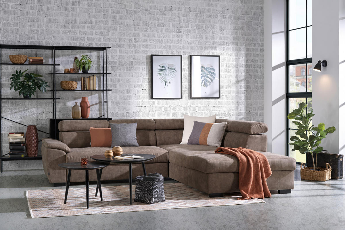 ECKSOFA in Lederlook Taupe  - Taupe/Schwarz, Design, Kunststoff/Textil (263/230cm) - Hom`in
