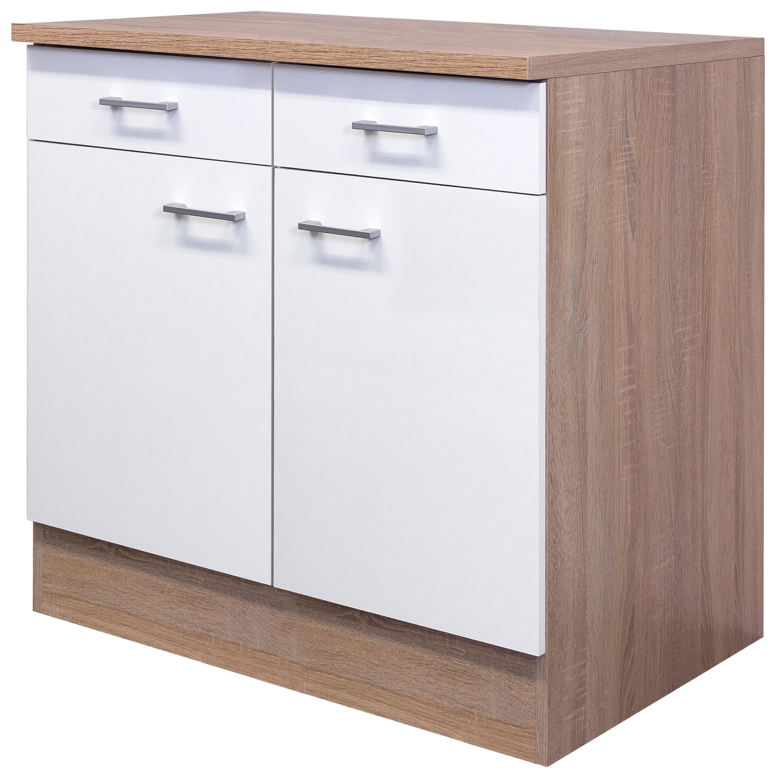 KÜCHENUNTERSCHRANK 80/85/57 cm in Weiß, Sonoma Eiche - Alufarben/Weiß, KONVENTIONELL, Holzwerkstoff/Kunststoff (80/85/57cm) - FlexWell