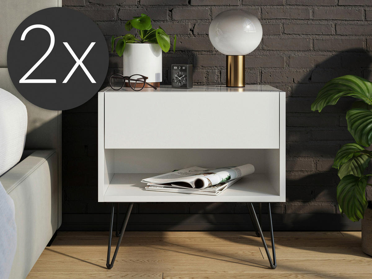 NACHTTISCH 51,2/50/35,6 cm  in Weiß Hochglanz  - Weiß Hochglanz/Schwarz, Basics, Holzwerkstoff/Metall (51,2/50/35,6cm) - MID.YOU