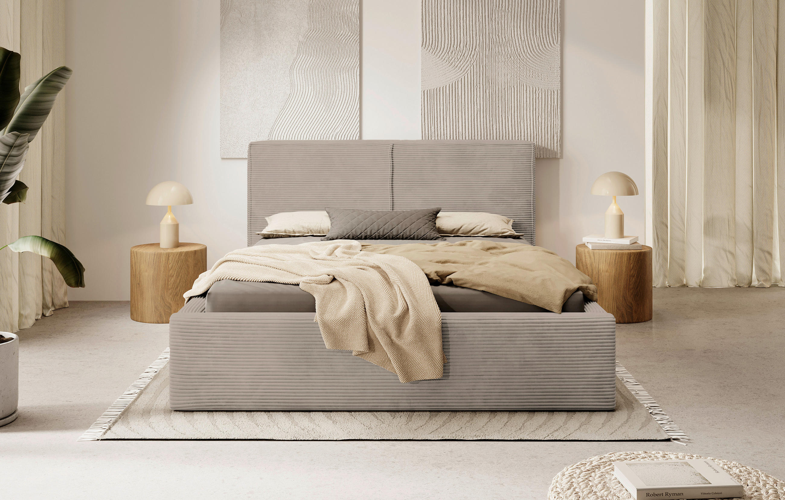 POLSTERBETT Lattenrost, Bettkasten 180/200 cm  in Hellbraun  - Hellbraun/Schwarz, MODERN, Holz/Textil (180/200cm) - MID.YOU