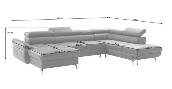 WOHNLANDSCHAFT Creme Echtleder - Silberfarben/Creme, Design, Leder/Metall (170/340/220cm) - Novel